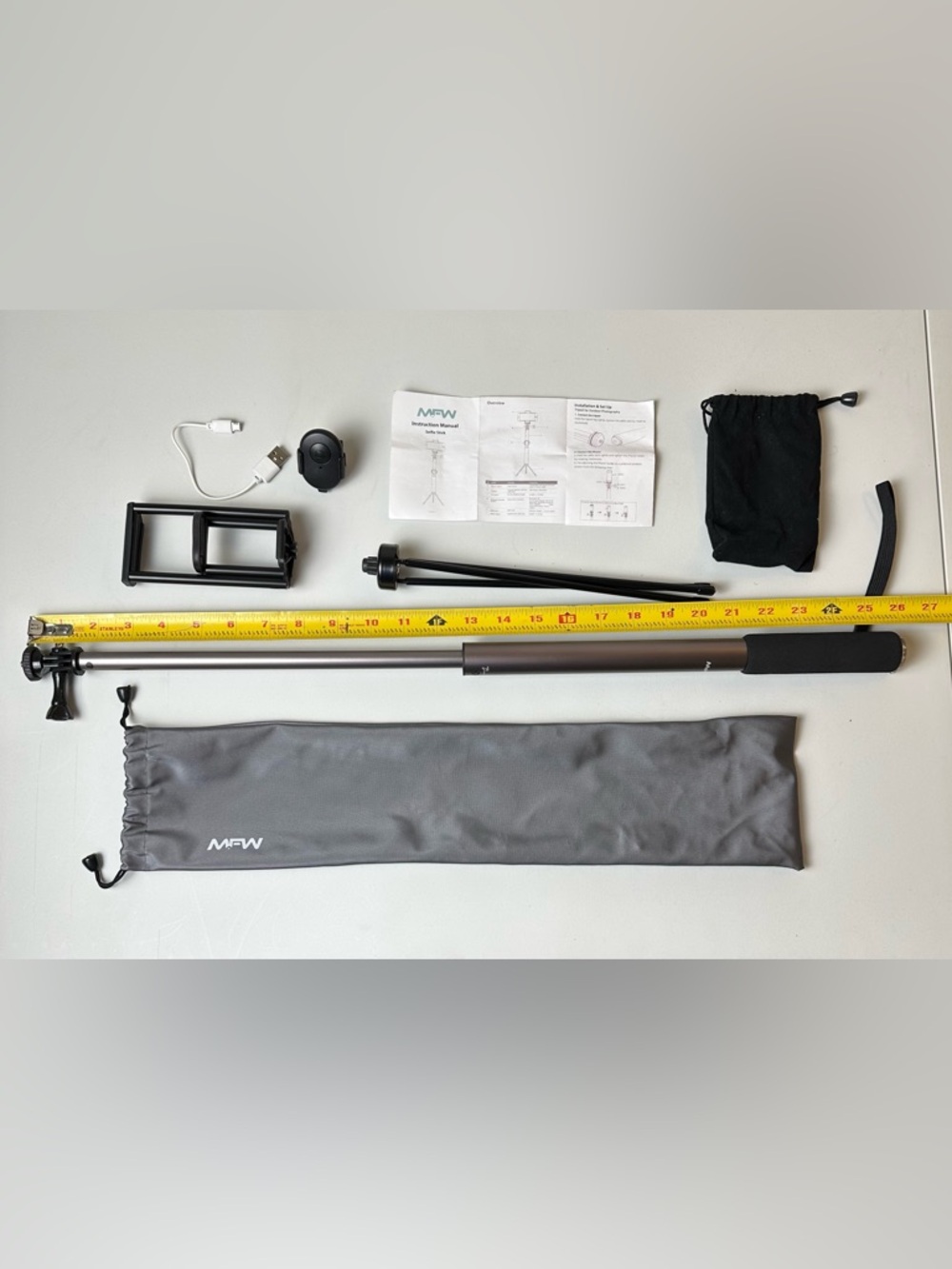 Black Portable Monopod Selfie Stick with Bluetooth Remote